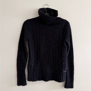 Lambs Wool Black Cable Knit Turtleneck Sweater - Women